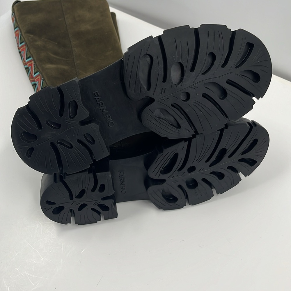 New Farm Rio Army Green Long Suede Boots Vegan Lug Sole Knee High Platform 9 - Picture 9 of 14